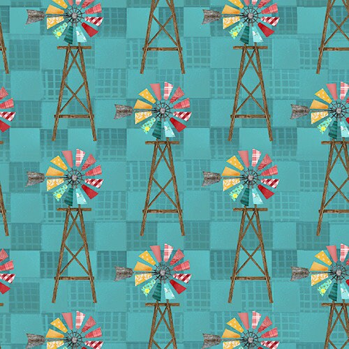 Whirling Windmill - Priced by the Half Yard - Shop Hop by Beth Albert for 3 Wishes Fabrics - 21697-TEA