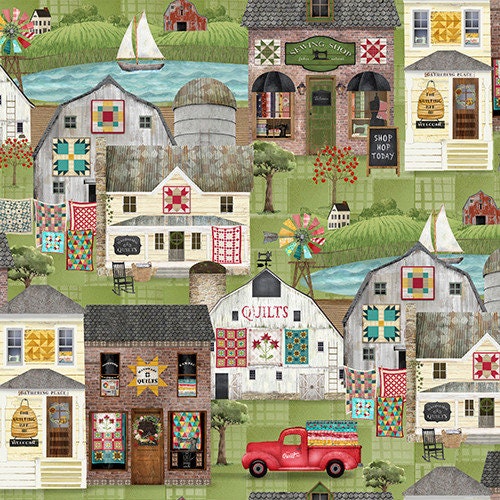 Around the Town - Priced by the Half Yard - Shop Hop by Beth Albert for 3 Wishes Fabrics - 21698-GRN