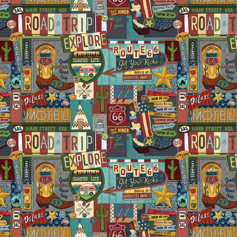 Road Trip Allover - Priced by the Half Yard - Adventure Awaits by Jackie Decker for Blank Quilting - 2936-67 Slate