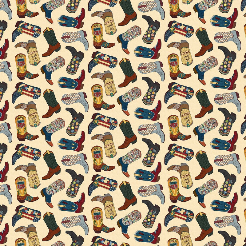 Cowboy Boots - Priced by the Half Yard - Adventure Awaits by Jackie Decker for Blank Quilting - 2940-41 Ivory