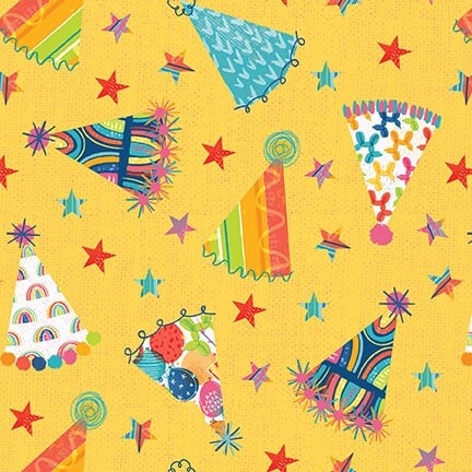 Party Hats Yellow - Priced by the Half Yard - Let's Eat Cake - Blank Quilting - 3089-44 Yellow