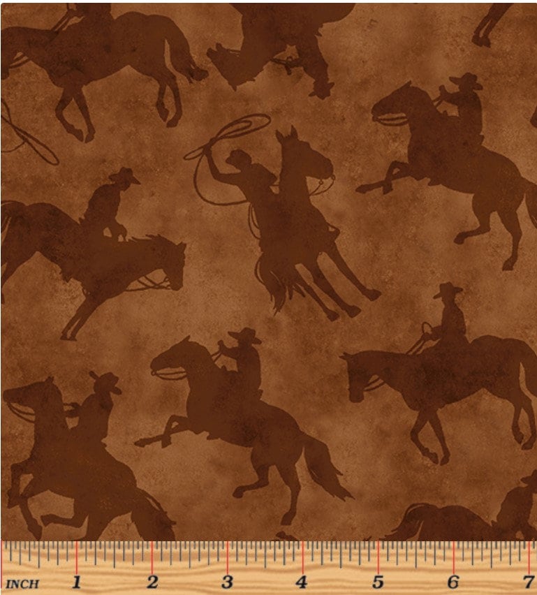 108" Cowboy on Saddle Brown - Priced by the Half Yard - Yellowstone Quilt Backing - Kanvas Studio - 14483W-77