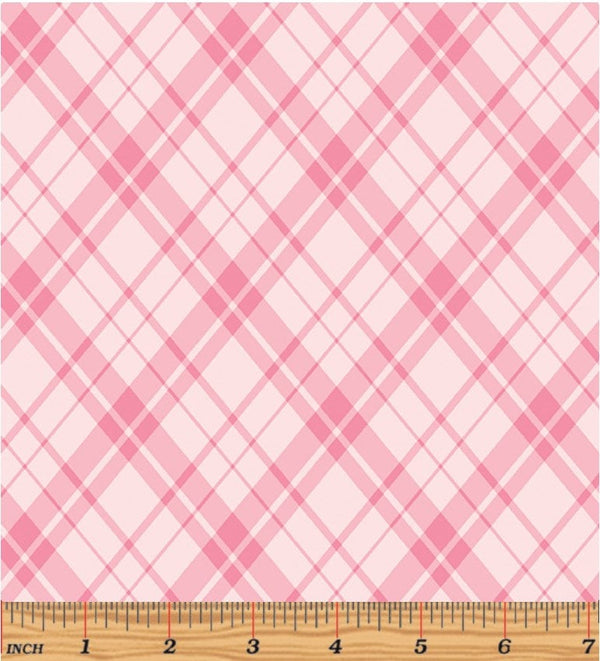 Pink Diagonal Plaid - Sunshine Days - Priced by the Half Yard - Nicole DeCamp for Benartex - 14331-21