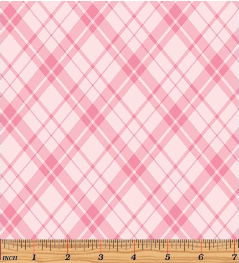 Pink Diagonal Plaid - Sunshine Days - Priced by the Half Yard - Nicole DeCamp for Benartex - 14331-21