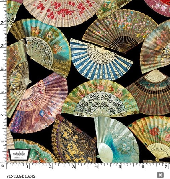 Vintage Fans - Priced by the Half Yard - Gilded Age by Aimee Stewart for Michael Miller - DDC11314-BLAC
