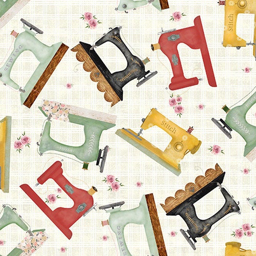 Vintage Machines - Priced by the Half Yard - Shop Hop by Beth Albert for 3 Wishes Fabrics - 21696-CRM