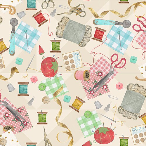 Tossed Notions - Priced by the Half Yard - Shop Hop by Beth Albert for 3 Wishes Fabrics - 21700-CRM