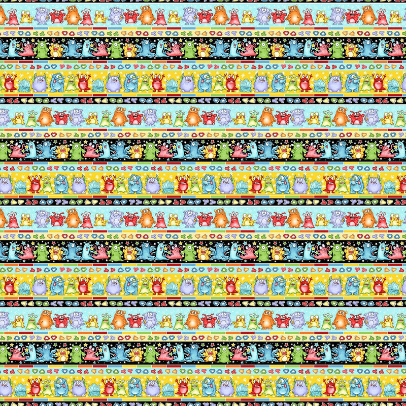 Monsterocity Border Stripe Glow in the Dark Multi - Priced by the Half Yard - Monsterocity by Shelley Comiskey for Henry Glass - 1235G-91