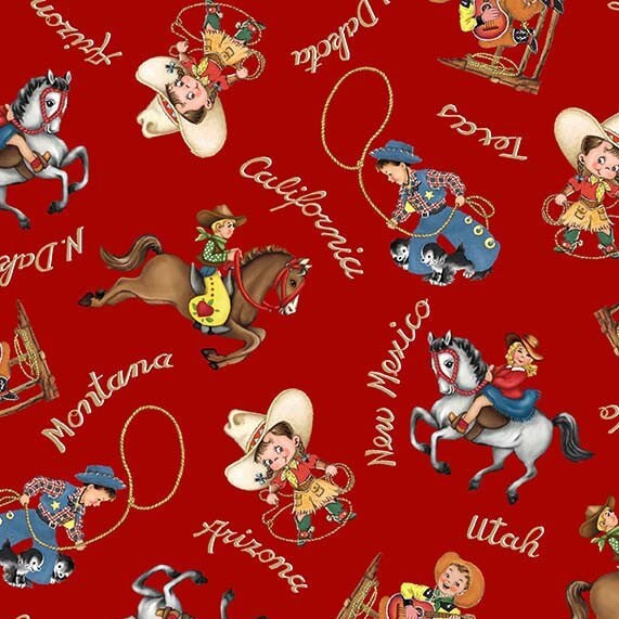 Whoa Nellie! on Red - Priced by the Half Yard - Happy Trails by Christine Stainbrook for Michael Miller Fabrics - CX11508-RED