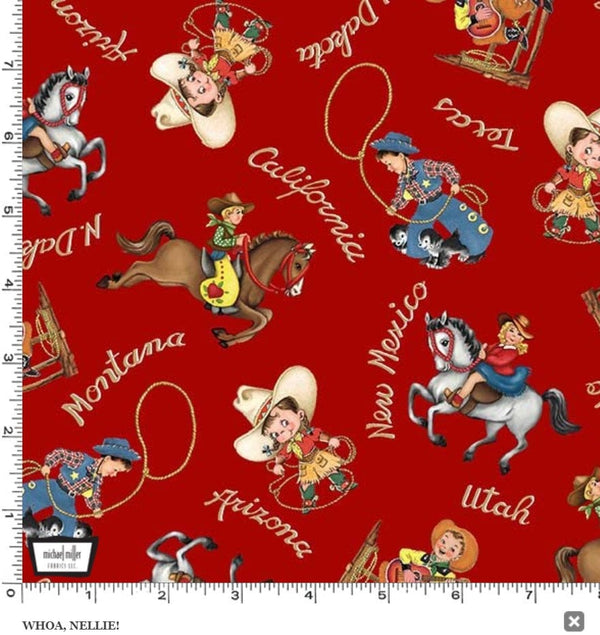 Whoa Nellie! on Red - Priced by the Half Yard - Happy Trails by Christine Stainbrook for Michael Miller Fabrics - CX11508-RED