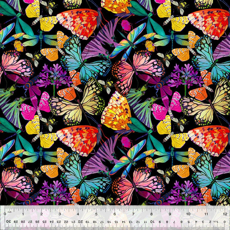 Gardenia Flutter Black - Priced by the Half Yard - Sally Kelly for Windham Fabrics - 53765D-1