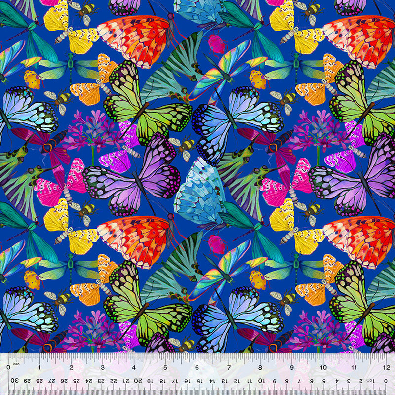 Gardenia Flutter Cobalt - Priced by the Half Yard - Sally Kelly for Windham Fabrics - 53765D-5