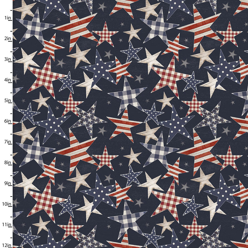 Stars and Stripes Navy - Priced by the Half Yard - Sweet Land of Liberty by Beth Albert for 3 Wishes Fabric - 21665