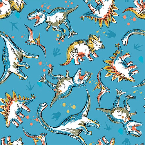 Roarsome Dinos Blue Flannel - Priced by the Half Yard - Totally Roarsome - 3TOTALLYROAR-21668 Blue
