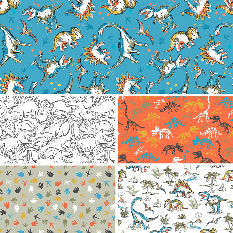 Dino Outlines Flannel - Priced by the Half Yard - Totally Roarsome - 3TOTALLYROAR-21669 White