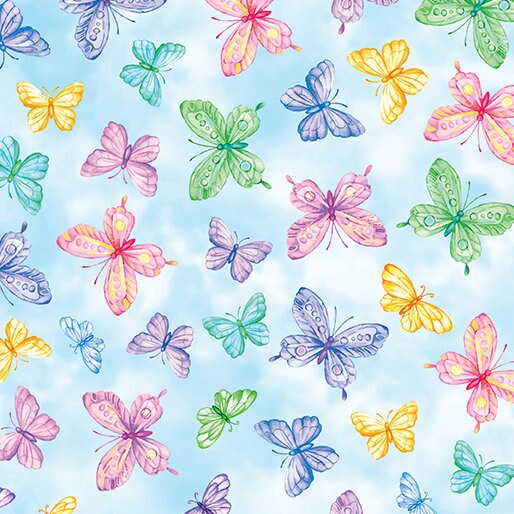 Springtime Butterflies Blue - Priced by the Half Yard - Cottontail Farms by Nicole Decamp for Benartex - 14409-54