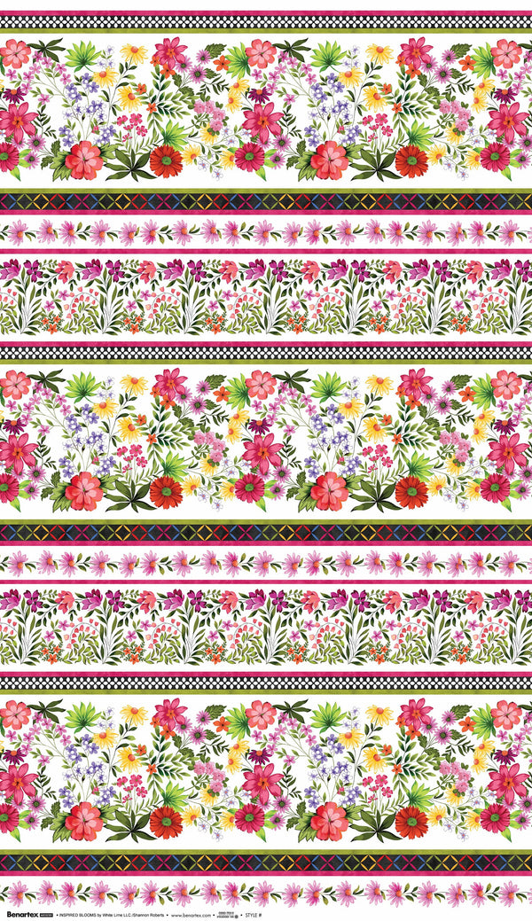 Inspired Blooms Border Stripe - Priced by the Half Yard - Inspired Blooms by Shannon Roberts for Benartex - 16209-09