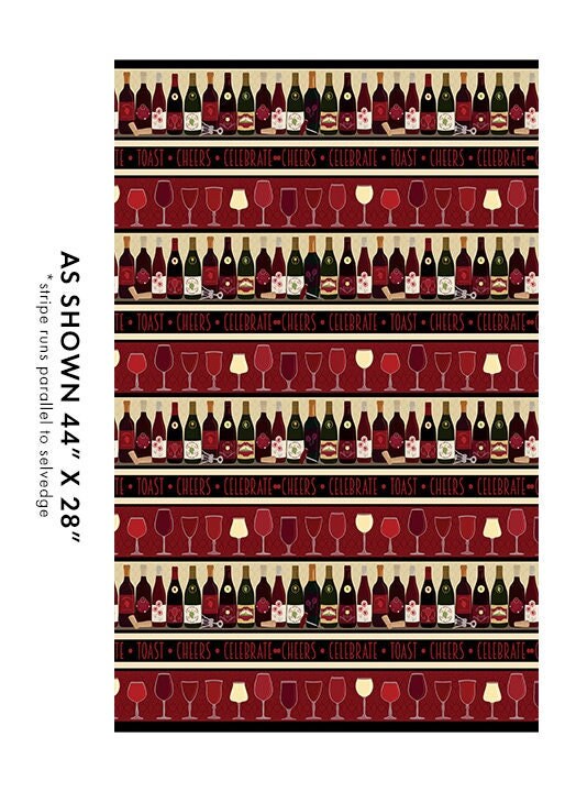 Uncork & Unwind Border Stripe - Priced by the Half Yard - Uncork and Unwide by Andi Metz for Benartex - 14542-99