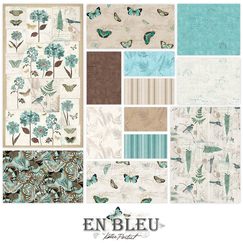 En Bleu Bird Collage - Priced by the Half Yard - En Bleu Digital by Katie Pertiet for Clothworks - Y4030-11 Light Khaki