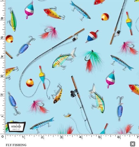 Fly Fishing Quilt Fabric - Priced by the 1/2 Yard - Welcome to Our Lake - Michael Miller Fabrics - DCX11483-LBLU