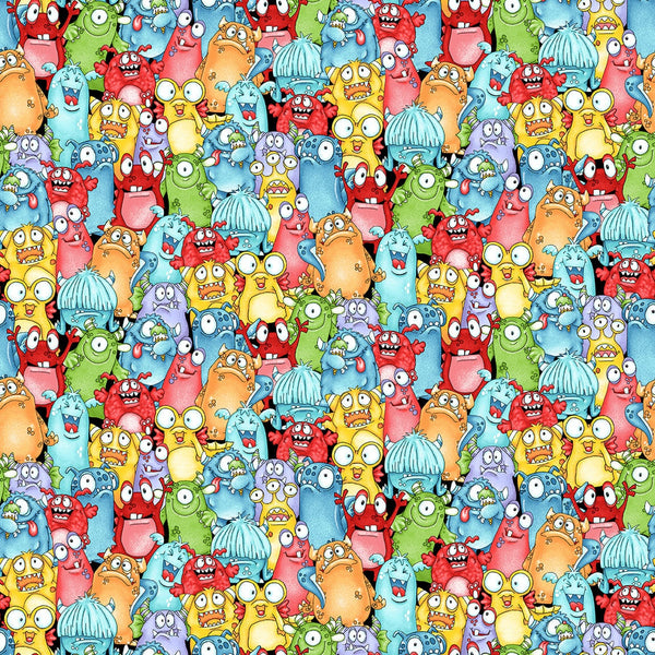Packed Monsters Glow in the Dark Multi - Priced by the Half Yard - Monsterocity by Shelley Comiskey for Henry Glass - 1233G-184