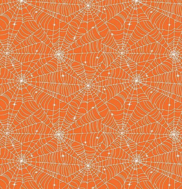 Orange fabric with glow in dark spiderwebs
