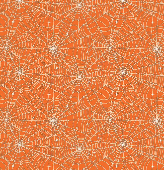 Orange fabric with glow in dark spiderwebs