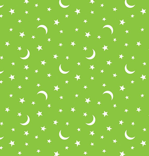Little Stars and Moons Green Glow in the Dark - Priced by the Half Yard - Black and Boo - Benartex Fabrics - 14563G-44