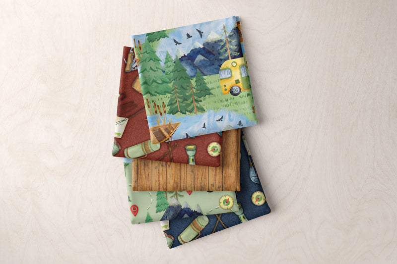 Gone Camping Motifs Navy - Priced by the Half Yard - Live, Love, Camp by Nicole Decamp for Benartex - 14453-55