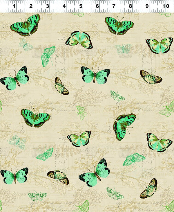 En Bleu Tossed Butterflies Khaki - Priced by the Half Yard - En Bleu Digital by Katie Pertiet for Clothworks - Y4032-11 Khaki