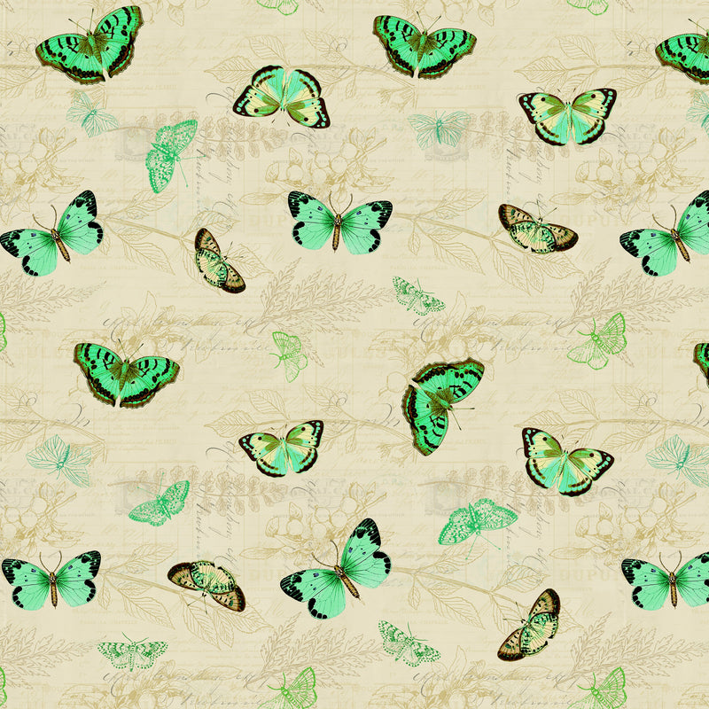 En Bleu Tossed Butterflies Khaki - Priced by the Half Yard - En Bleu Digital by Katie Pertiet for Clothworks - Y4032-11 Khaki