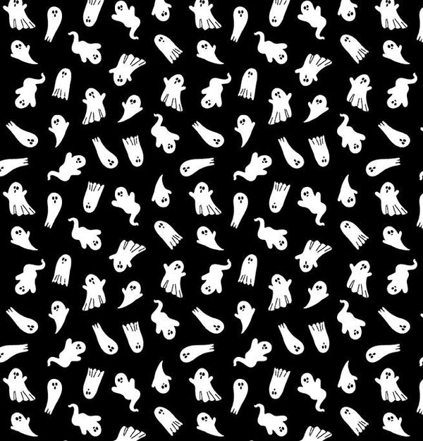 Little Ghosts Black Glow in the Dark - Priced by the Half Yard - Black and Boo - Benartex Fabrics - 14560G-12