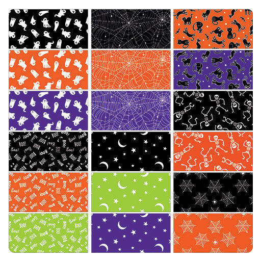 Little Skeletons Orange Glow in the Dark - Priced by the Half Yard - Black and Boo - Benartex Fabrics - 14565G-38
