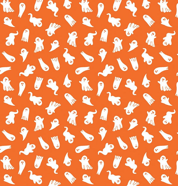 Little Ghosts Orange Glow in the Dark - Priced by the Half Yard - Black and Boo - Benartex Fabrics - 14560G-38