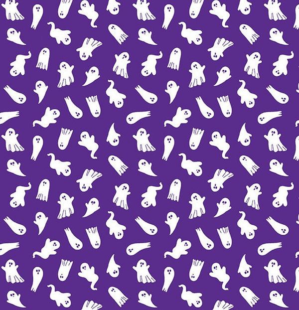 Little Ghosts Purple Glow in the Dark - Priced by the Half Yard - Black and Boo - Benartex Fabrics - 14560G-66