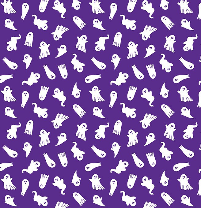 Little Ghosts Purple Glow in the Dark - Priced by the Half Yard - Black and Boo - Benartex Fabrics - 14560G-66