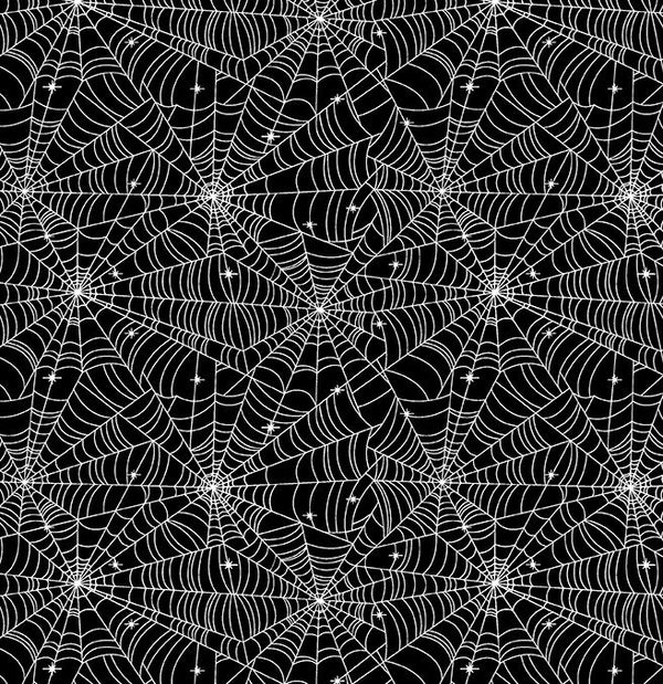 black fabric with glow in dark spiderwebs