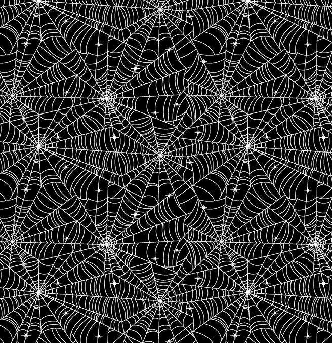 black fabric with glow in dark spiderwebs