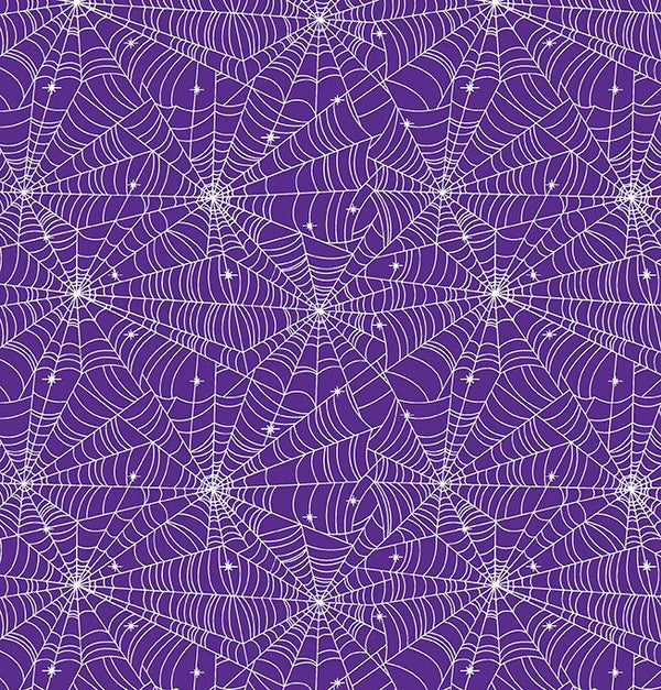 purple fabric with glow in dark spiderwebs