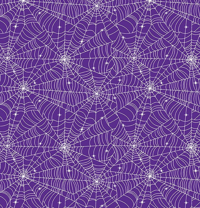 purple fabric with glow in dark spiderwebs