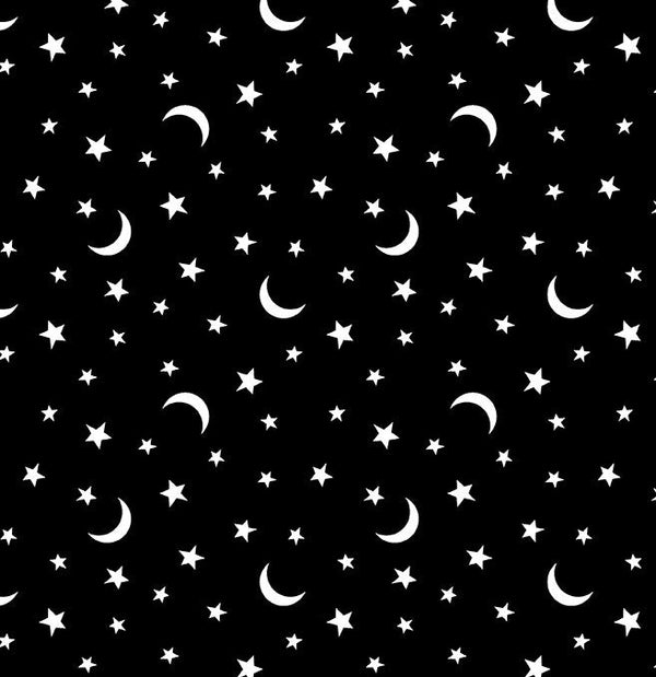 Little Stars and Moons Black Glow in the Dark - Priced by the Half Yard - Black and Boo - Benartex Fabrics - 14563G-12